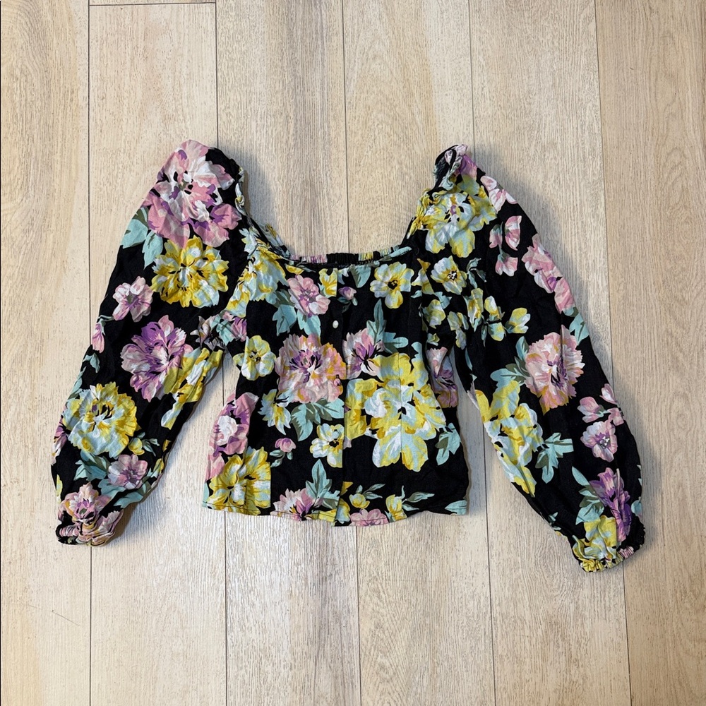 Who What Wear Floral Puff Sleeve Top Size Large